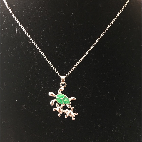 Jewelry - Fire opal mom and baby turtle necklace